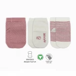 جوارب أساسية عضوية من بيستايل، 3 أزواج (0-3 أشهر) باللون الوردي - BiOrganic