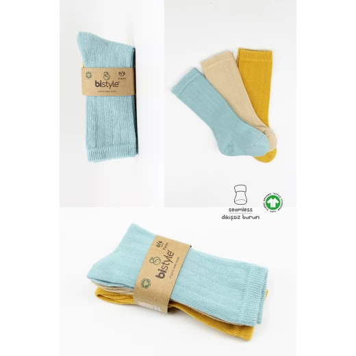 جوارب طويلة  3 أزواج، (0-6 أشهر) (أزرق، بني، أصفر) من بيستايل - BiOrganic - Image 7