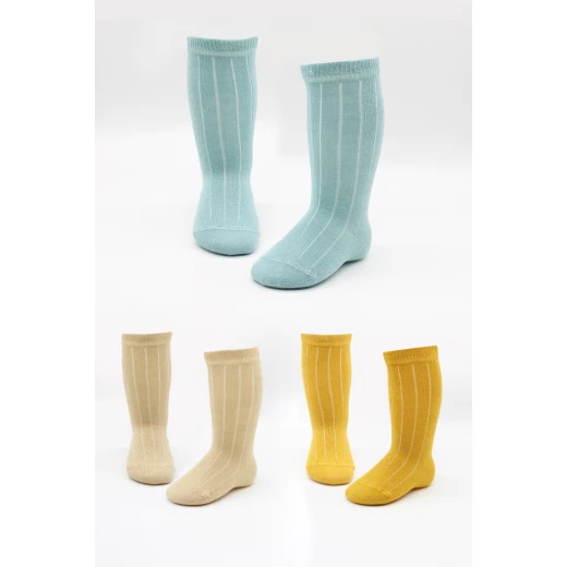 Bistyle 3-Pairs Knee Socks (12-24 m) (Blue, Brown, Yellow) - BiOrganic - Image 5