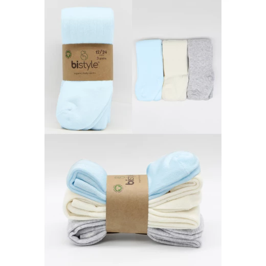 Bistyle 3-Pairs Combed Cotton Tights (6-12) (Blue, Grey, Beige) - BiOrganic - Image 9