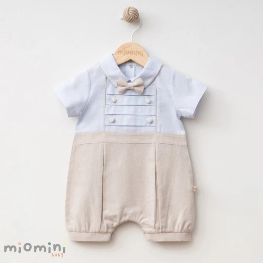 Miomini Woven Elegant Baby Boy Romper, (4334), Brown, 3 Months - Miomini - Image 2