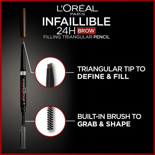 L’Oréal Paris , Infaillible Brows, 24H Filling Triangular Pencil, 5.0 Light Brunette - Waterproof, Sumdge Proof and Transfer Resistant - L'Oreal Paris - Image 2