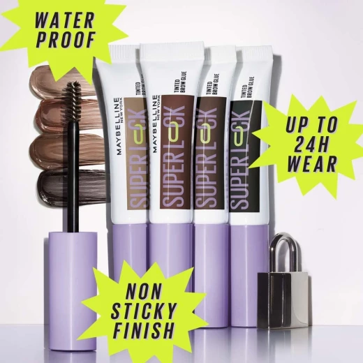 Maybelline New York Super Lock Brow Glue Tinted Eyebrow Gel, 24HR Hold Long-Lasting Non-Sticky Waterproof, Flake-Proof, Transfer-Proof - Medium Brown  - Maybelline - Image 3