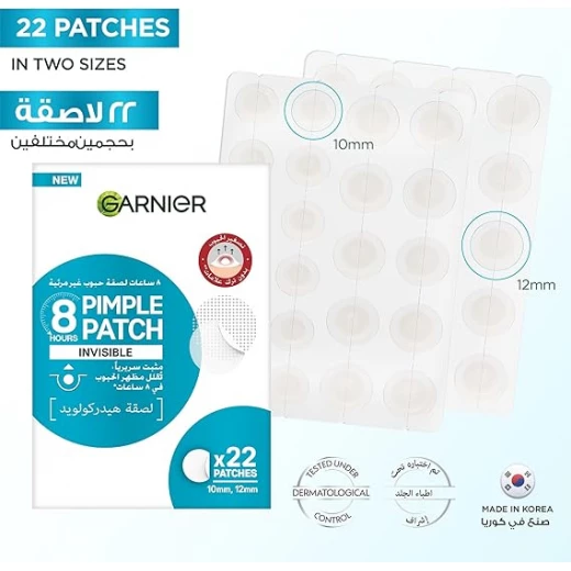 Garnier SkinActive Invisible Pimple Patch for Zits Cover, Fast Clear 8 Hours, Spot Stickers for face, (22 Patches), Invisible Under Makeup, with Hydrocolloid, in 2 sizes, made in Korea - Garnier - Image 5