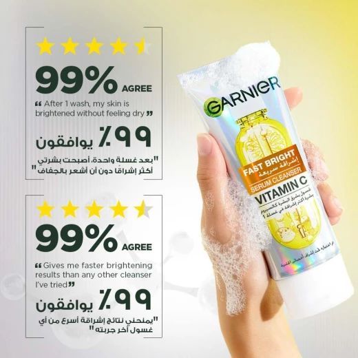 Garnier Skinactive Fast Bright Vitamin C Serum Cleanser Facewash, Gentle Face Cleanser for Skin Brightening like a Serum, Suitable for all skin types, 100ml - Garnier - Image 3