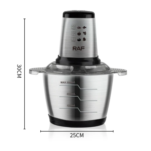 RAF Food Processor 1000W, Powerful Motor for Fast & Efficient Food Preparation, 3L Large Stainless Steel Bowl, 4 Sharp Stainless Steel Blades for Chopping & Grinding, High-Quality Construction - RAF - Image 2