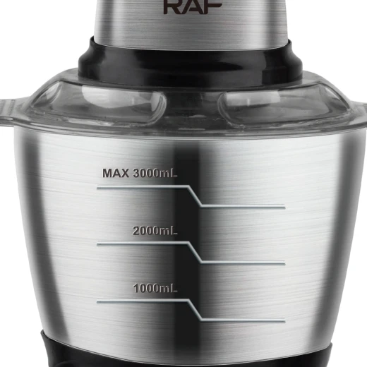 RAF Food Processor 1000W, Powerful Motor for Fast & Efficient Food Preparation, 3L Large Stainless Steel Bowl, 4 Sharp Stainless Steel Blades for Chopping & Grinding, High-Quality Construction - RAF - Image 4