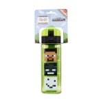 Minecraft Safety Lock Square Water Bottle 550ml - Durable Square Drink Bottle with Handle & Push-Button Security Closure, BPA-Free - Stor
