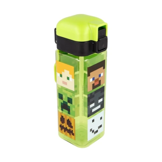 Minecraft Safety Lock Square Water Bottle 550ml - Durable Square Drink Bottle with Handle & Push-Button Security Closure, BPA-Free - Stor - Image 3