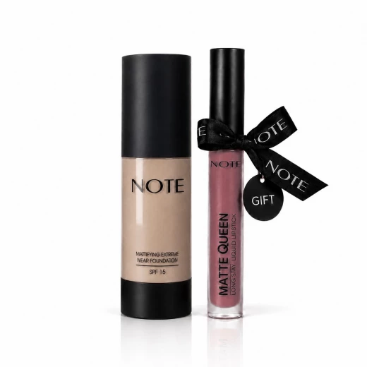 Note Cosmetique Mattifying Extreme Wear Foundation  No 08 Sunny + Matte Queen Liquid Lipstick 02 Gift
