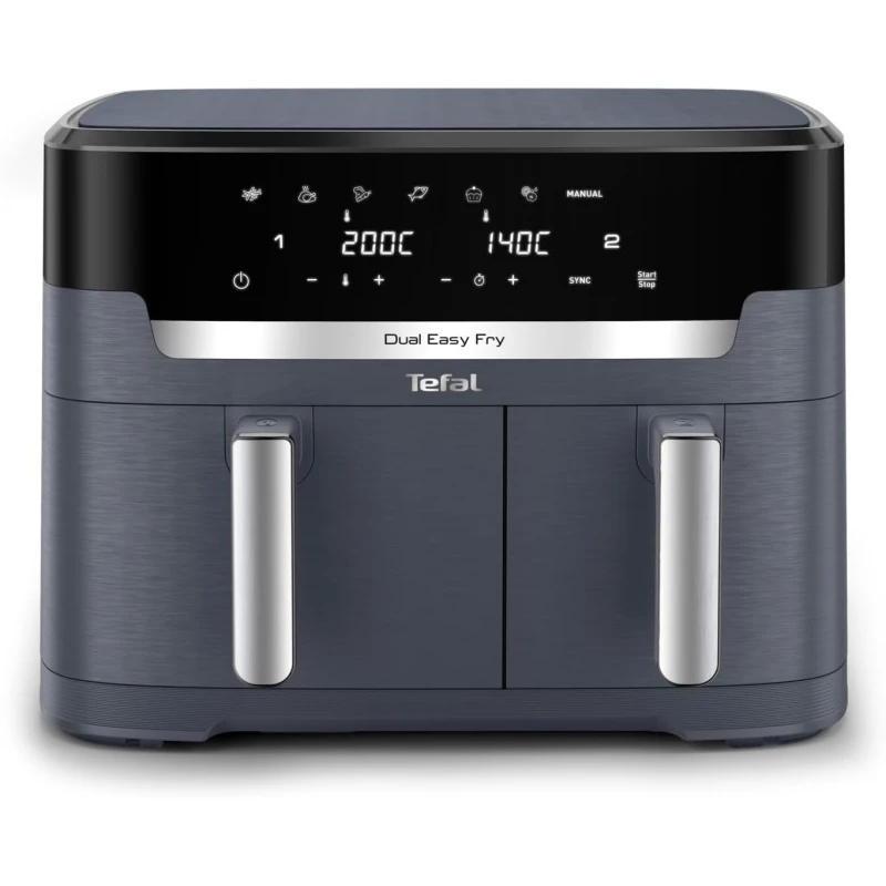 Tefal XXL Dual Easy Fry 11L Air Fryer, Dual Drawer, No Oil, Extra Crisp, Roast, Bake, Reheat, Dehydrate, 7 Pre-set Programs, Dishwasher Safe, 8+ Portions, Java-Grey - Tefal
