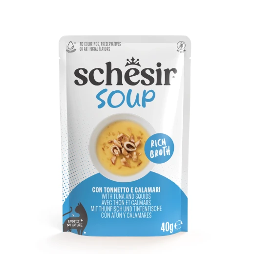 Schesir Soup Wet Cat Tuna squid in Soup Pouch 40g IE(NEW)