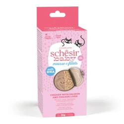 SCHESIR BABY CAT CAN MULTIPACK MOUSSE&SHREDS CHICKEN&SALMON 3X55G-N