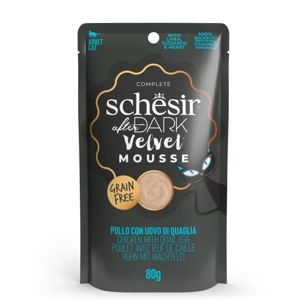SCHESIR AFTER DARK VELVET MOUSSE CAT POUCH CHICKEN/QUAIL EGG 80G - SCHESIR