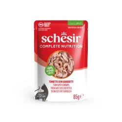 SCHESIR C&B WET CAT TUNA CHICKEN SHRIMPS IN JELLY POUCH 85G(NEW)