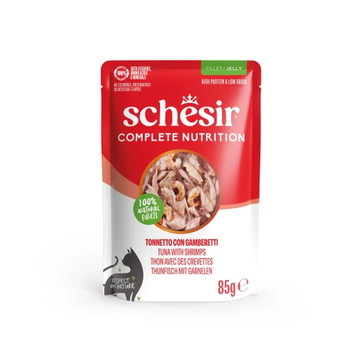 SCHESIR C&B WET CAT TUNA CHICKEN SHRIMPS IN JELLY POUCH 85G(NEW) SCHESIR C&B WET CAT TUNA CHICKEN SHRIMPS IN JELLY POUCH 85G(NEW)