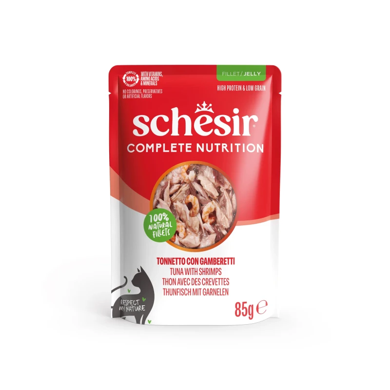 SCHESIR C&B WET CAT TUNA CHICKEN SHRIMPS IN JELLY POUCH 85G(NEW) - SCHESIR