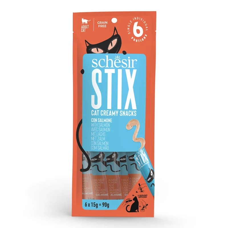 SCHESIR STIX CAT POUCH TREATS SALMON 6 X 15G - SCHESIR
