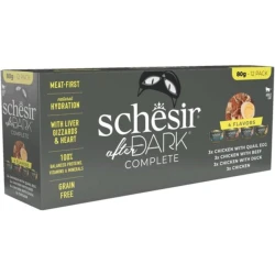 SCHESIR AFTER DARK CAT CAN VARIETY PACK WF IN BROTH CHICKEN 12X80G