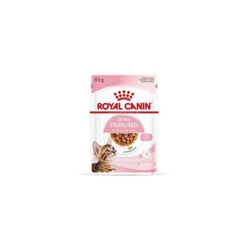 Royal Canin Kitten Sterilised Wet Cat Food Pouches 85g, Complete and Balanced Nutrition Specially Formulated for Sterilised Kittens to Support Healthy Growth and Meet Daily Nutritional Needs - Royal Canin