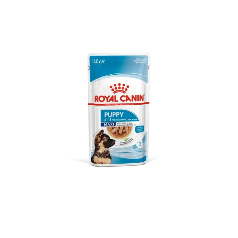 Royal Canin Maxi Puppy Wet Dog Food Pouches 140g, Complete and Balanced Nutrition Specially Formulated for Large Breed Puppies to Support Healthy Growth and Meet Their Nutritional Needs During Development - Royal Canin