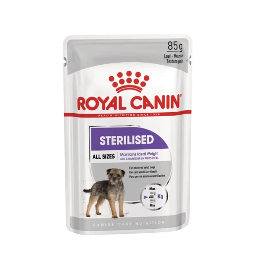 Royal Canin Sterilised Loaf Wet Dog Food, 85 g, Soft Loaf Texture, Balanced Nutrition to Help Maintain a Healthy Weight and Support the Overall Health of Sterilised Adult Dogs Royal Canin Sterilised Loaf Wet Dog Food, 85 g, Soft Loaf Texture, Balanced Nutrition to Help Maintain a Healthy Weight and Support the Overall Health of Sterilised Adult Dogs