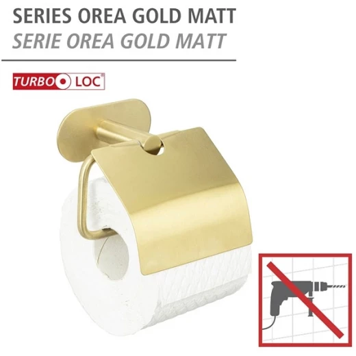 Wenko Orea Turbo-Loc Toilet Paper Holder with Cover - Stainless Steel - Gold Matt (No Drilling) - Wenko - Image 5
