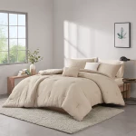 Nova Home Nari Waffle Jaquard Microfiber Comforter Set - Single & Twin - 5Pcs - Beige - Nova Home