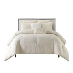 Nova Home Fraidy Cotton Jacquard Comforter Set - 100% Cotton - King - 8Pcs - Ivory