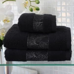 Nova Home Utopia Towel with Silver Details - 100% Cotton - 50x90 Cm - Black & Silver - Nova Home