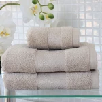 Nova Home Utopia Towel with Silver Details - 100% Cotton - 30x50 Cm - Beige & Silver - Nova Home