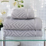 Nova Home Versace Jacquard Towel with Silver Details - 100% Cotton - 50x90 Cm - Grey & Silver - Nova Home