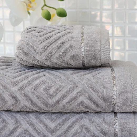 Nova Home Versace Jacquard Towel with Silver Details - 100% Cotton - 30x50 Cm - Grey & Silver - Nova Home - Image 3
