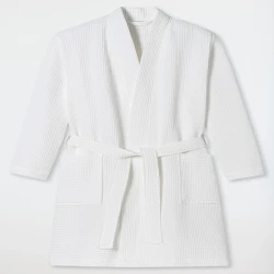 Nova Home Waffle Kimono Styled Bath Robe - 100% Cotton - L - Cream