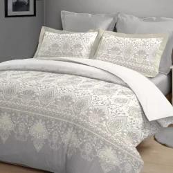 Nova Home Treasures Printed Cotton Flannel Duvet Cover Set - Single & Twin - 3 Pcs - Beige
