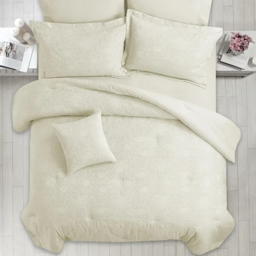 نوفا هوم Matelasse طقم لحاف جاكار قطن بنقشة الورد - مجوز & مجوز كبير - 7 قطع - أيفوري - نوفا هوم - Image 7