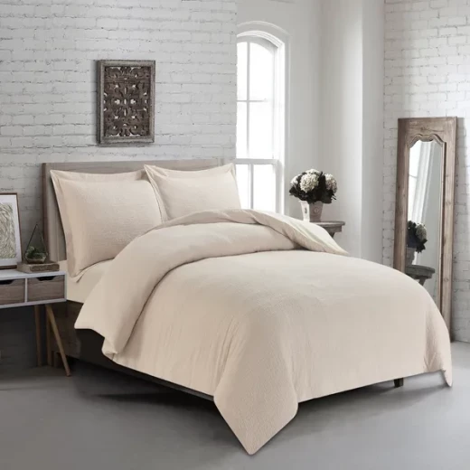 نوفا هوم Cottontex طقم وجه لحاف - قطن 100% ، 200 خيط لكل انش مربع - مفرد & مفرد كبير - 2 قطع - بيج - نوفا هوم - Image 3