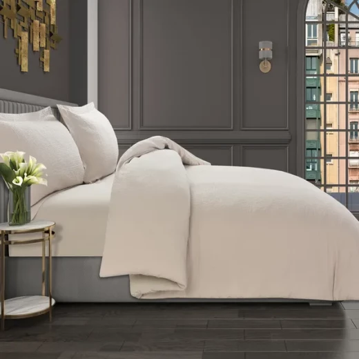 نوفا هوم Cottontex طقم وجه لحاف - قطن 100% ، 200 خيط لكل انش مربع - مفرد & مفرد كبير - 2 قطع - بيج - نوفا هوم - Image 4