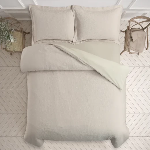 نوفا هوم Cottontex طقم وجه لحاف - قطن 100% ، 200 خيط لكل انش مربع - مفرد & مفرد كبير - 2 قطع - بيج - نوفا هوم - Image 5