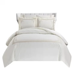 Nova Chain Embroidery Duvet Cover Set - 100% Cotton, 200 Thread  - 6 Pcs - King & Super King - White & Gold