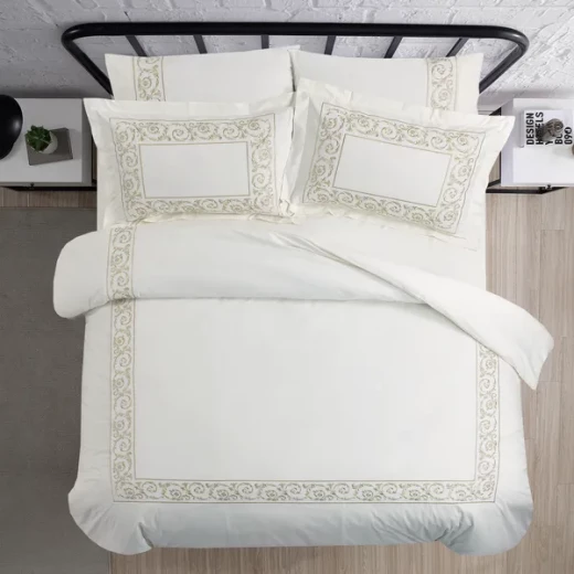 نوفا هوم Paisley طقم وجه لحاف - قطن 100% ، 200 خيط لكل انش مربع - مجوز & مجوز كبير - 6 قطع - أبيض و ذهبي - نوفا هوم - Image 5