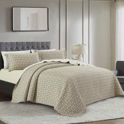 Nova Home Rosetex Poly Cotton Jaquard Reversible Bed Spread Set - 2Pcs - Single & Twin - Brown