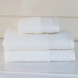 Nova Home Paragon Jacquard with Silver Details Towel - 100% Cotton - 50x90 Cm - White