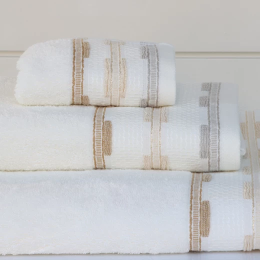 Nova Home Luster Jacquard Embroidered Towel with Silver Details - 100% Cotton - 90x150 Cm - Cream - Nova Home - Image 2