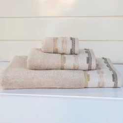 Nova Home Luster Jacquard Embroidered Towel with Silver Details - 100% Cotton - 30x50 Cm - Beige