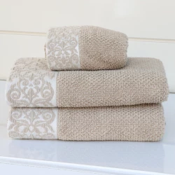 Nova Home Minto Jacquard Embroidered Towel - 100% Cotton - 50x90 Cm - Beige
