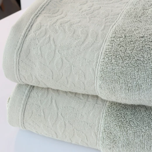 Nova Home Enigma Jacquard Towel with Leafs Details - 100% Cotton - 50x90 Cm - Light Green - Nova Home - Image 3