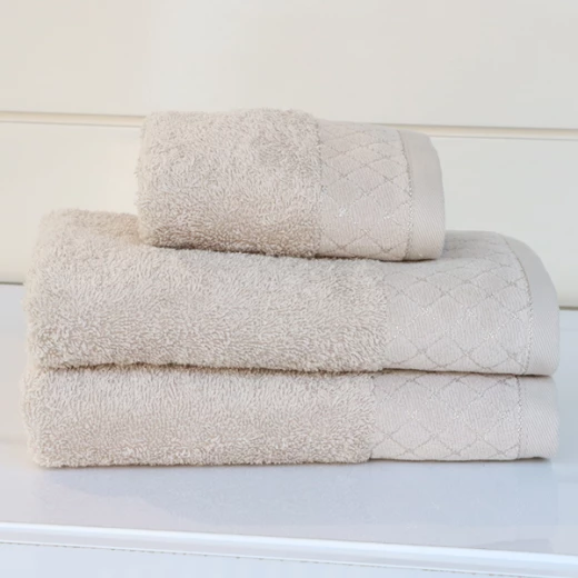 Nova Home Paragon Jacquard with Silver Details Towel - 100% Cotton - 50x90 Cm - Beige Nova Home Paragon Jacquard with Silver Details Towel - 100% Cotton - 50x90 Cm - Beige