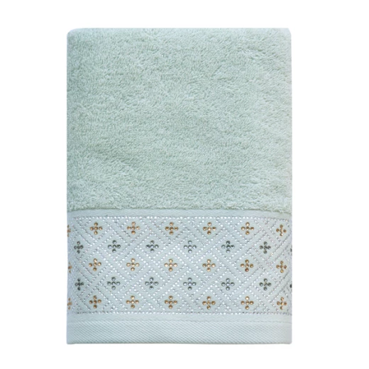 Nova Home Roberta Towel with Silver Details - 100% Cotton - 30x50 Cm - Light Green - Nova Home - Image 4