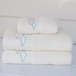 Nova Home Celine Towel with Satin Details - 100% Cotton - 50x90 Cm - White - Nova Home